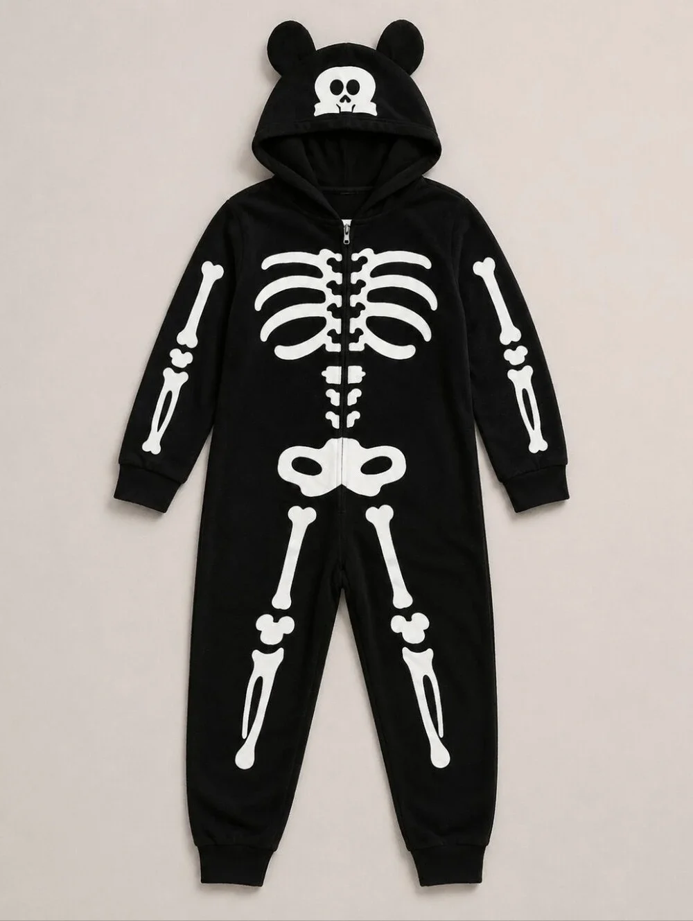 Disney Mickey Mouse Skeleton Glow Jumpsuit Black Unisex Youth Size 9 Halloween